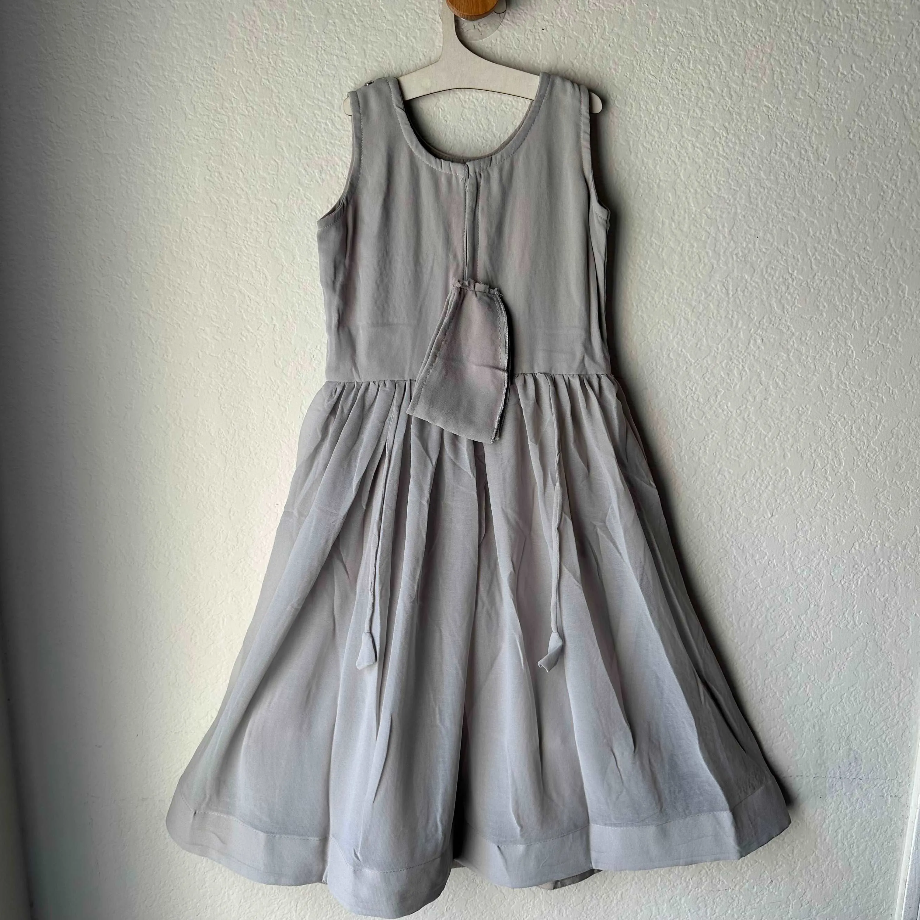 Semi Georgette Embroidered Grey Frock with Overcoat