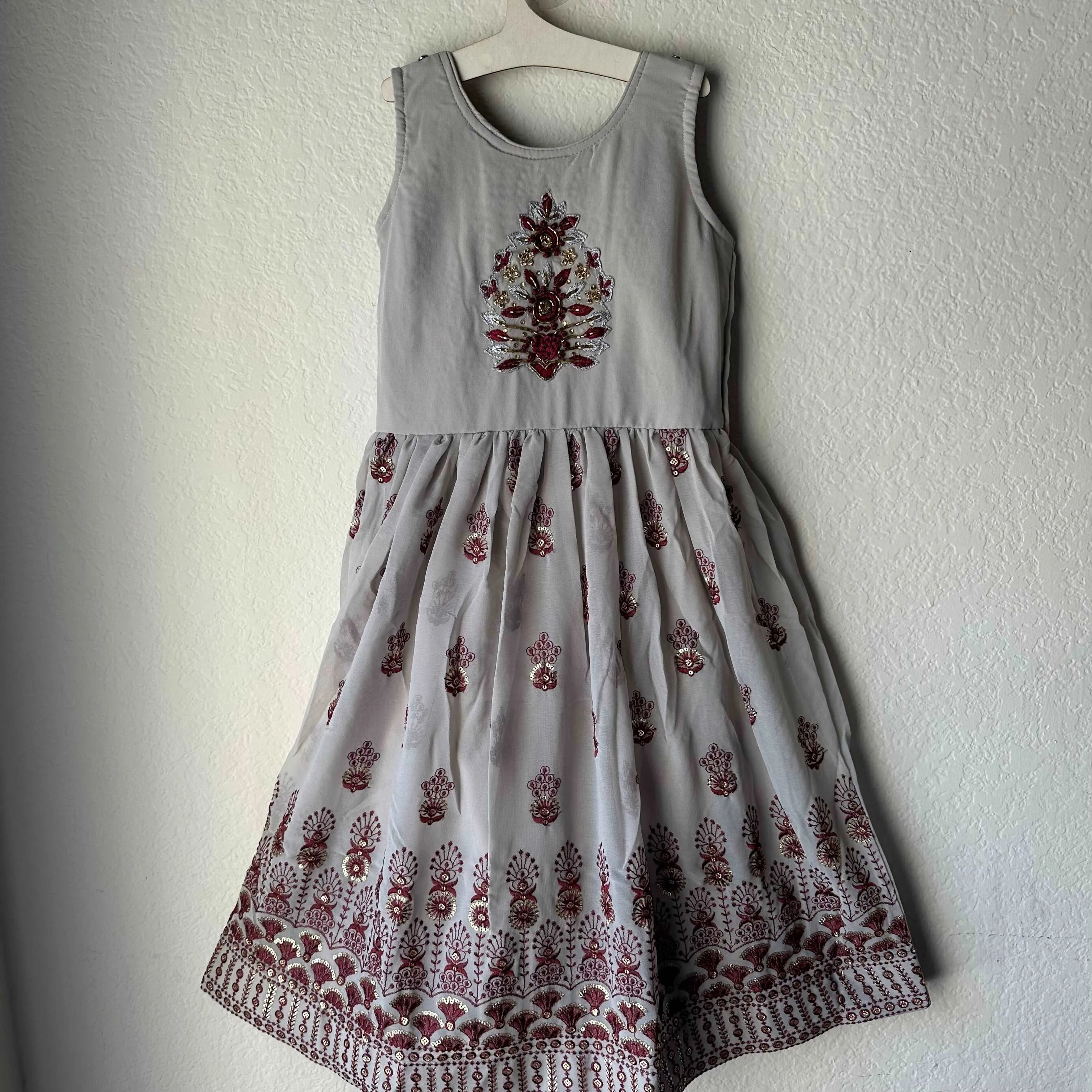 Semi Georgette Embroidered Grey Frock with Overcoat