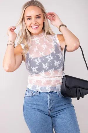 Sheer Lace Muscle Tank - Ivory - FINAL SALE