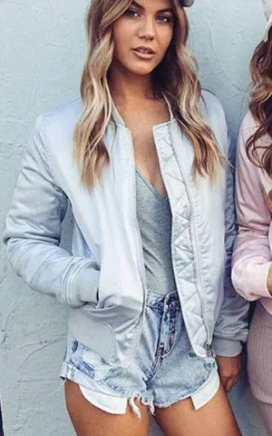 SILVER SATIN BOMBER