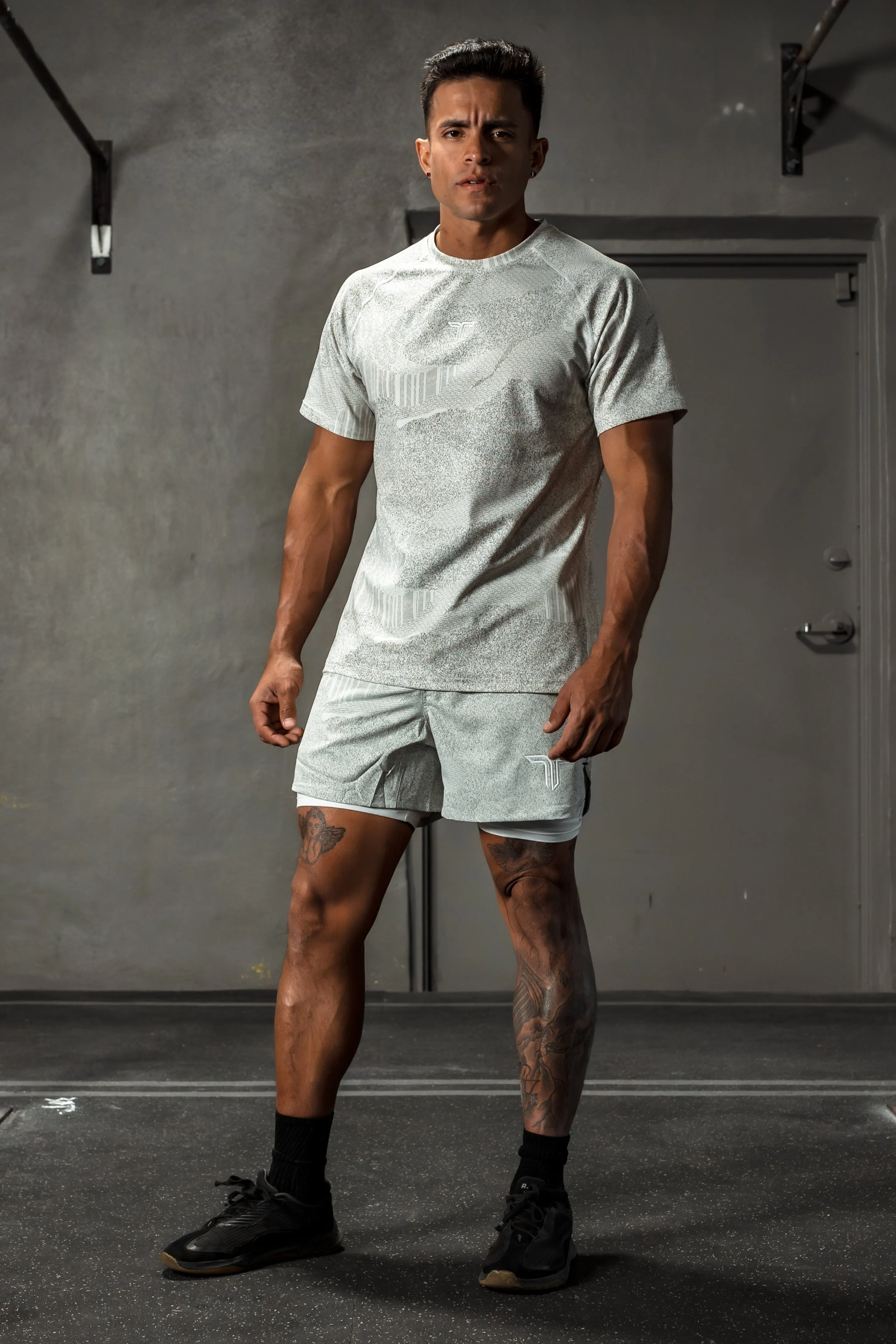 T-Tech Lined Training Shorts (5" Inseam)- White Night Vision