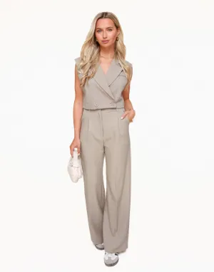 Taupe Mouwloze Blazer Gilet - Set