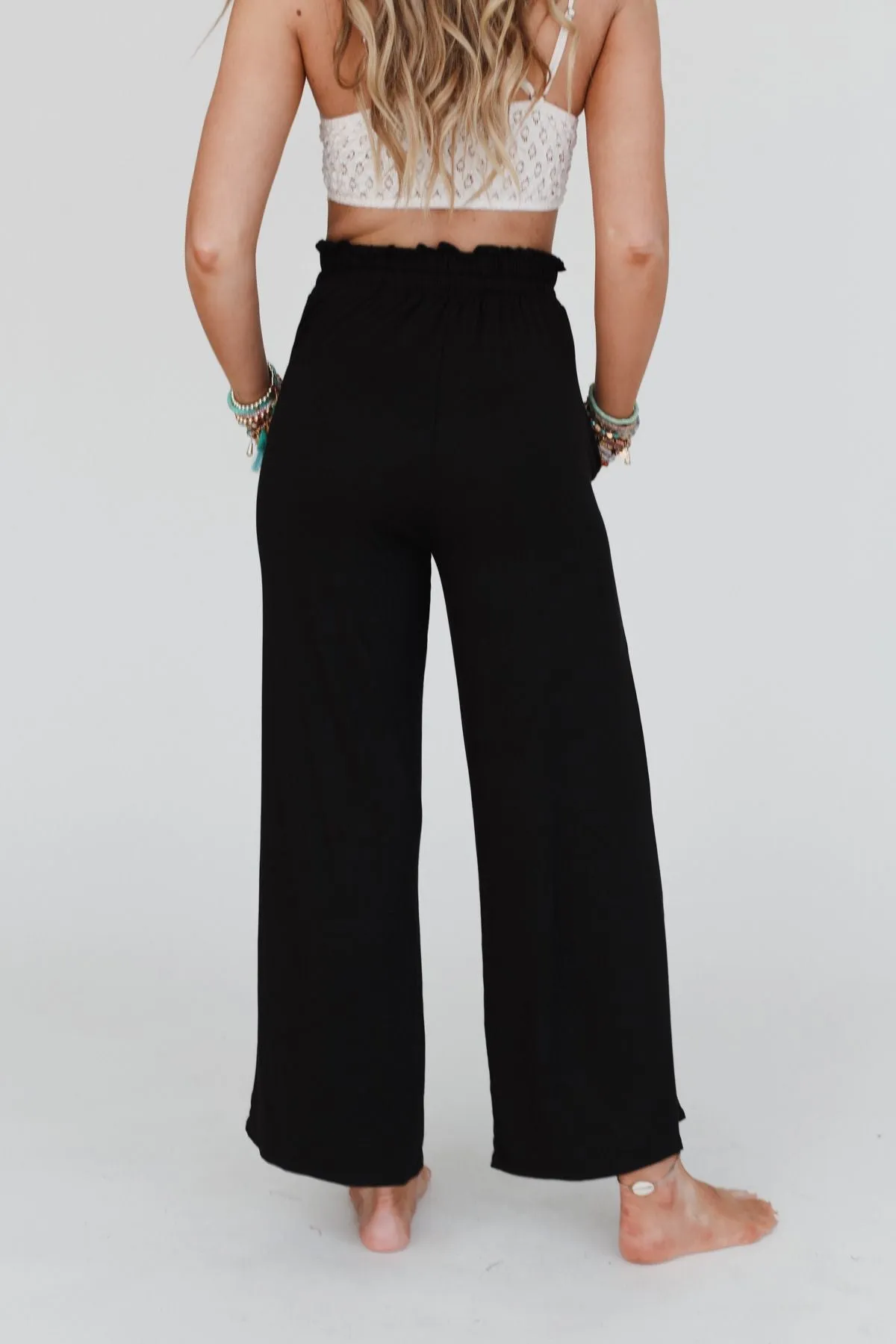 The Nest Forever Comfy Drawstring Wide Leg Pants - Black