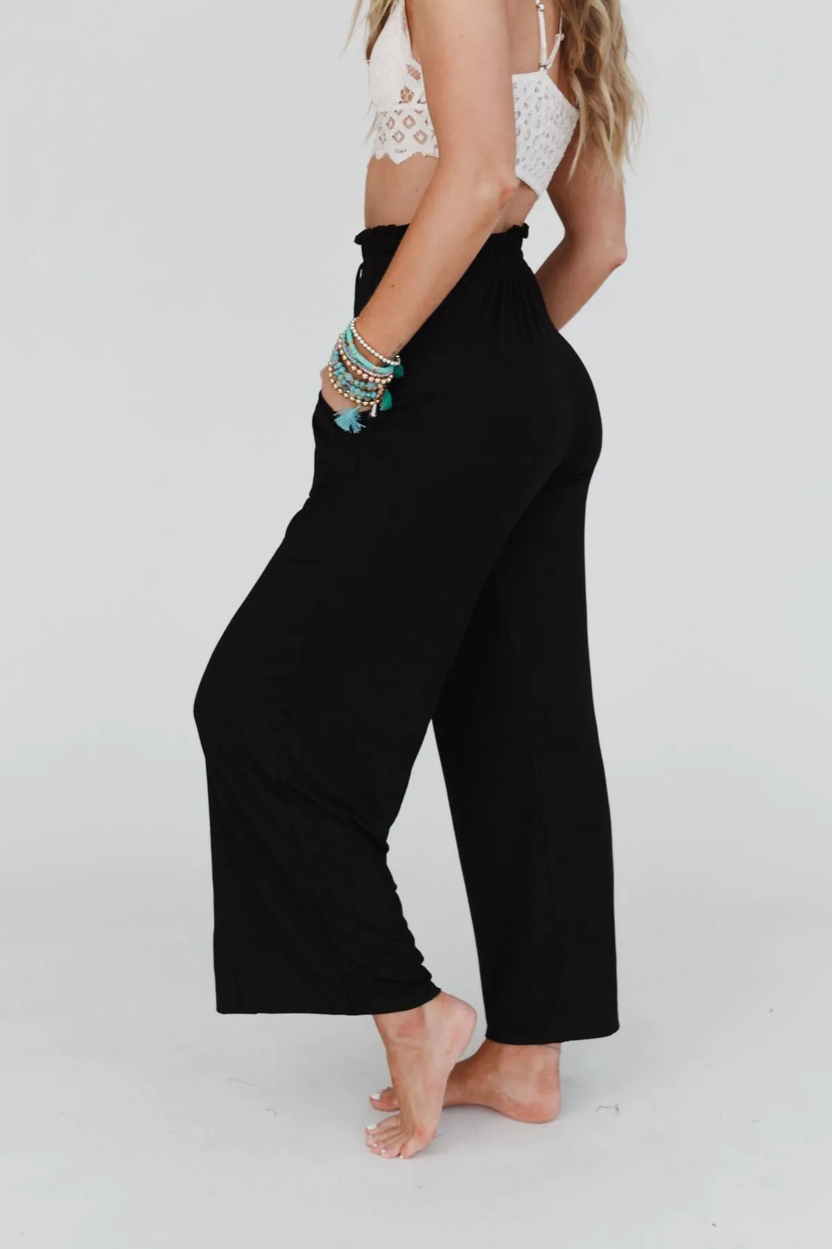 The Nest Forever Comfy Drawstring Wide Leg Pants - Black