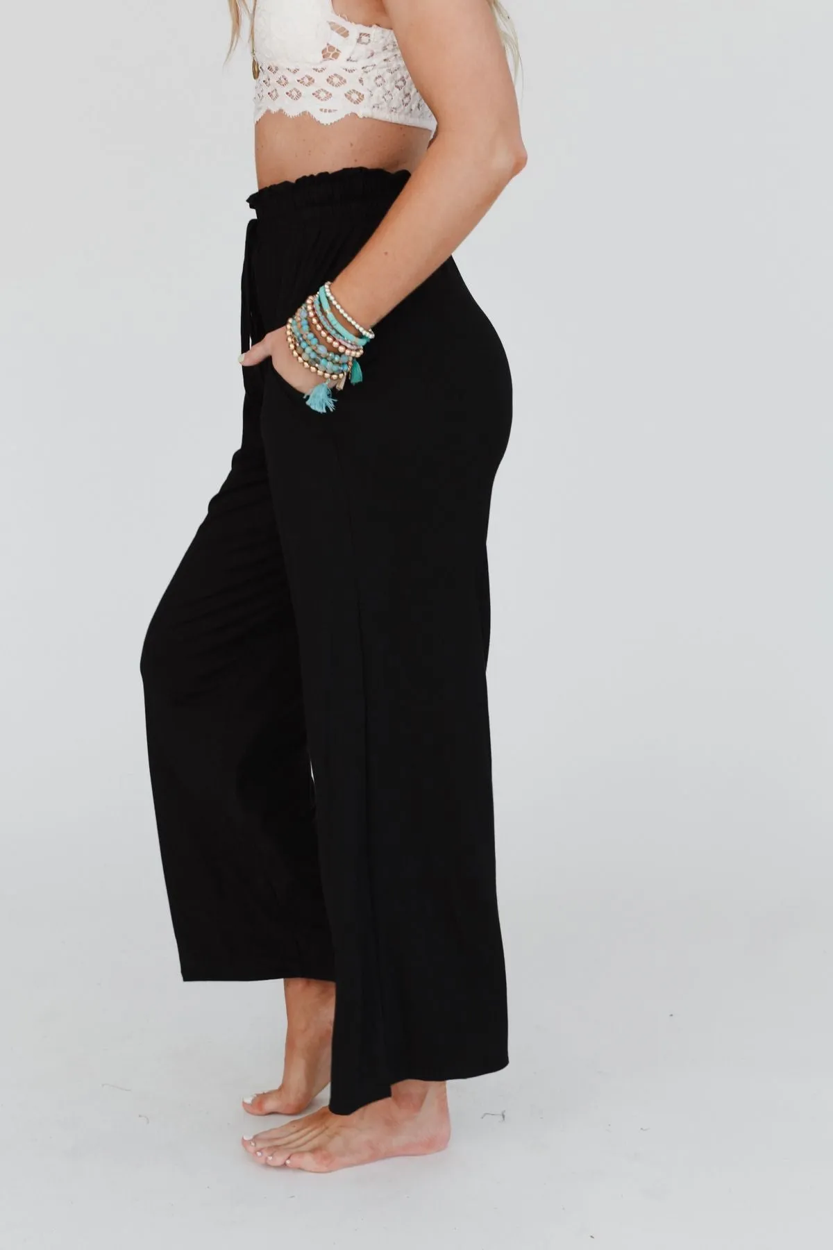 The Nest Forever Comfy Drawstring Wide Leg Pants - Black