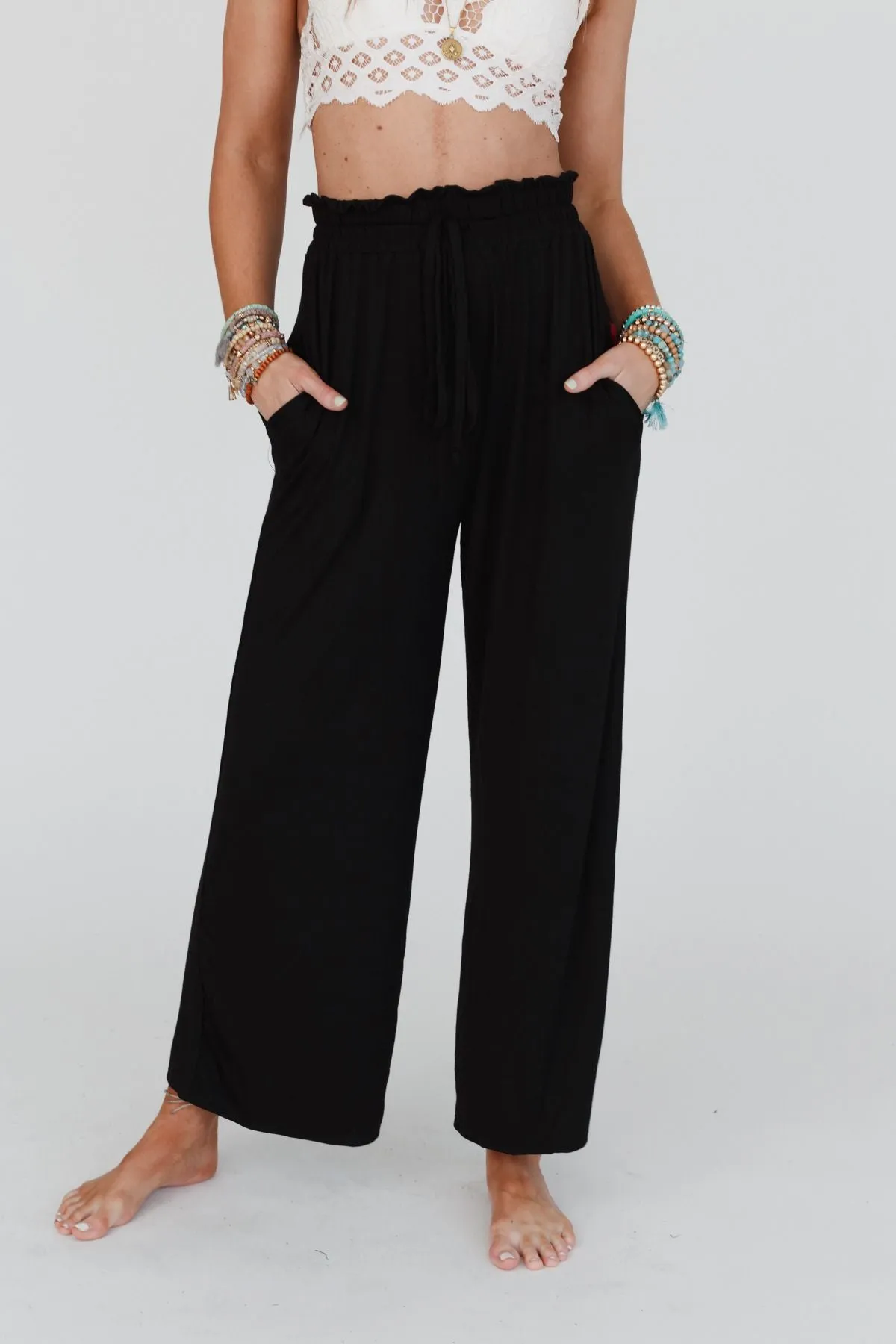 The Nest Forever Comfy Drawstring Wide Leg Pants - Black