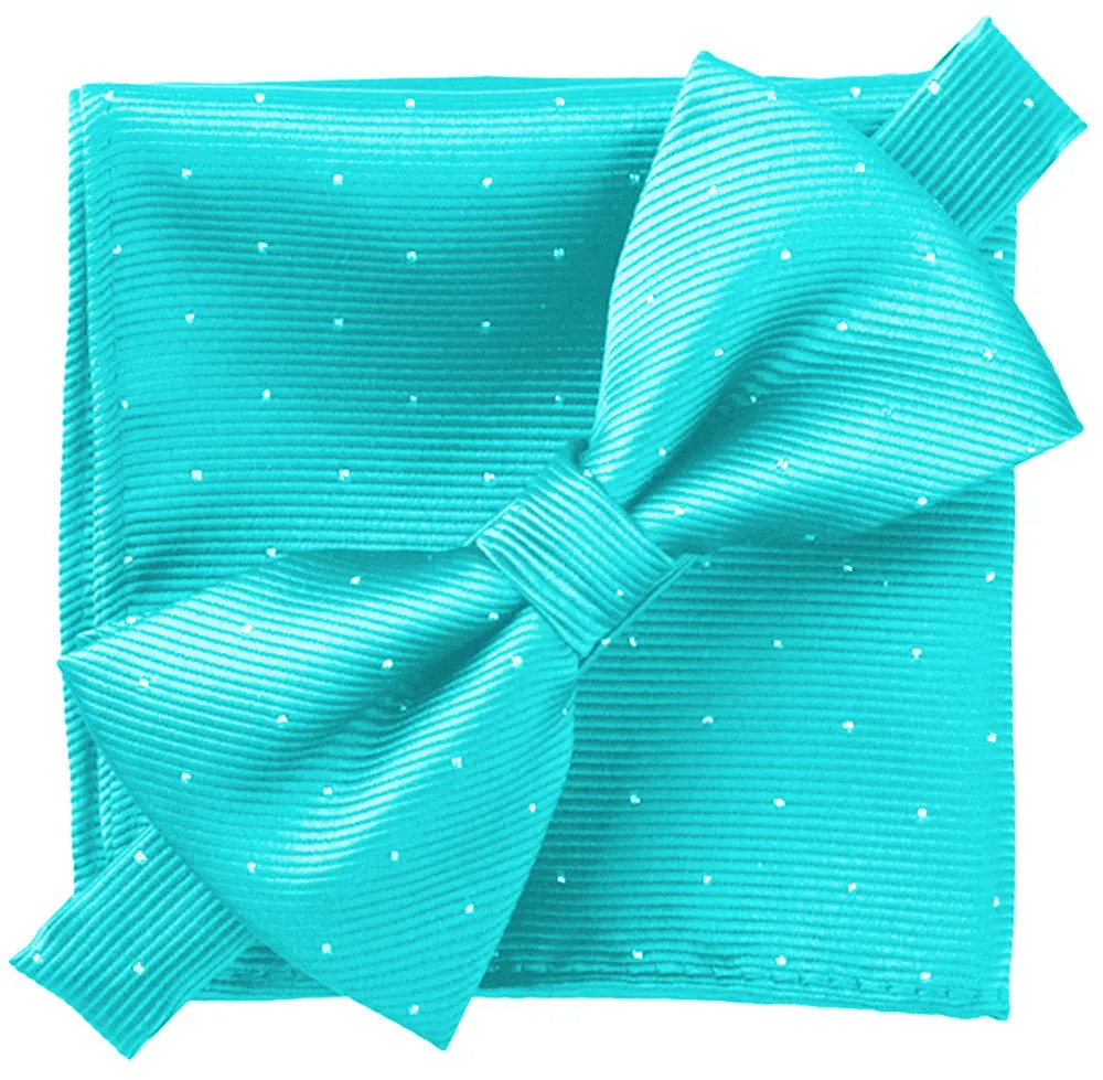Tiffany Blue [Glitter Dots] - Bow Tie and Pocket Square Matching Set