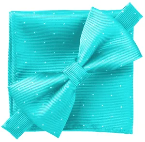 Tiffany Blue [Glitter Dots] - Bow Tie and Pocket Square Matching Set