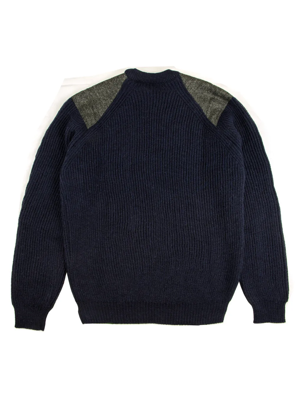 Tweed Patch Navy British Wool Chunky Sweater