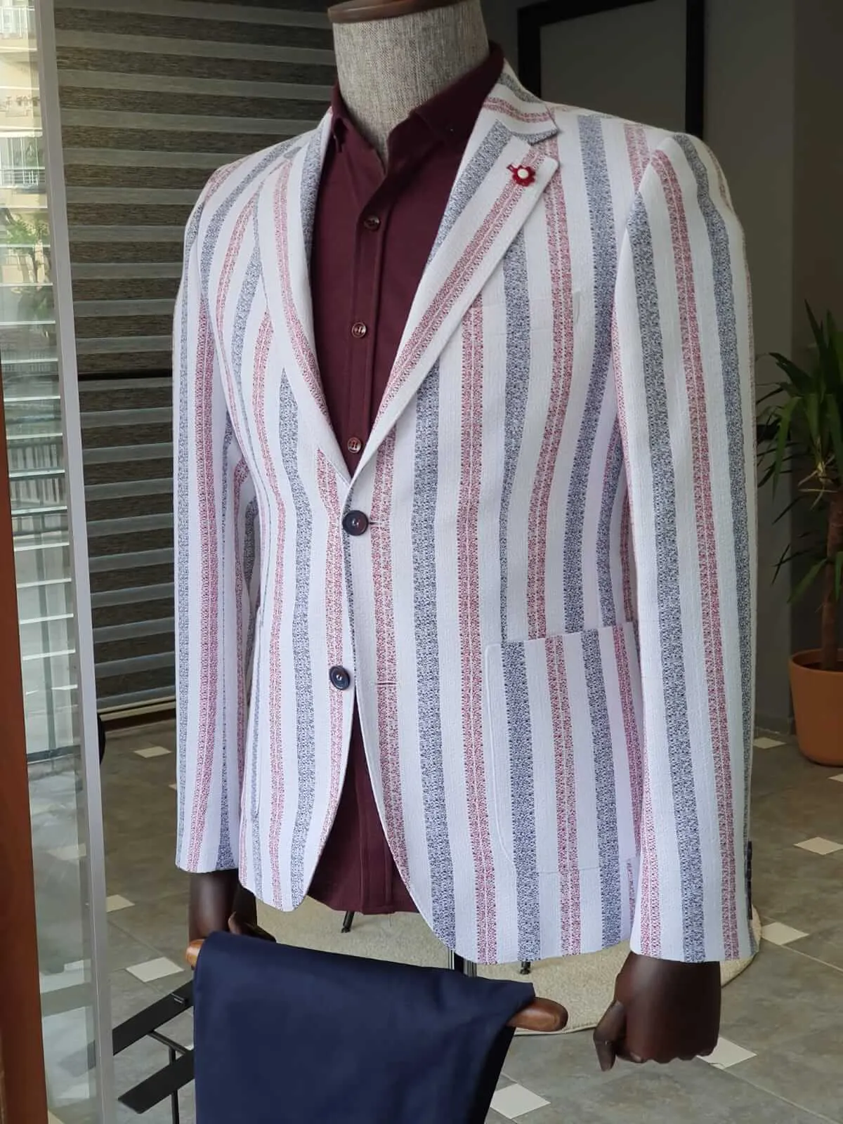 White & Claret Red Striped Jacket