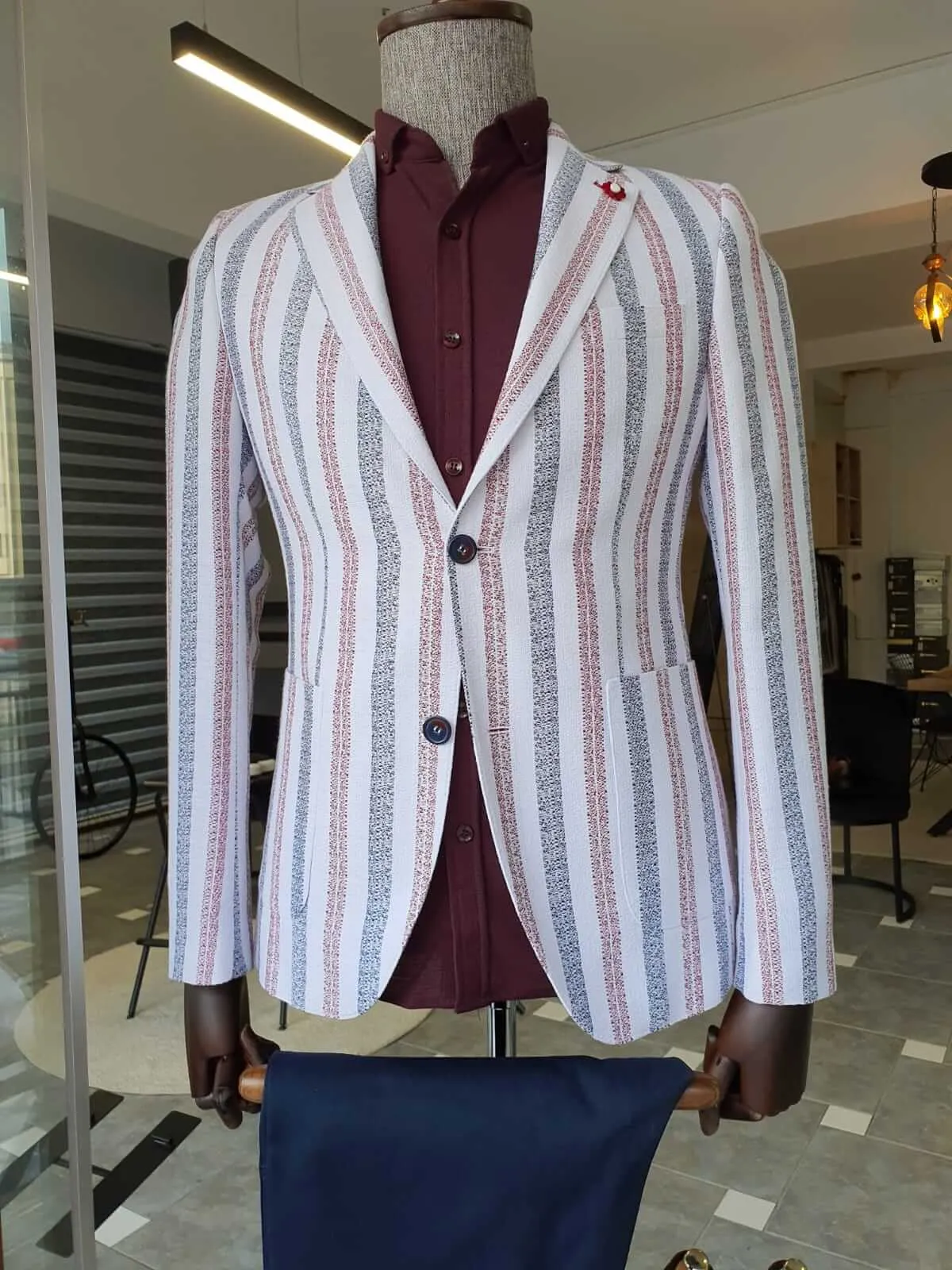 White & Claret Red Striped Jacket