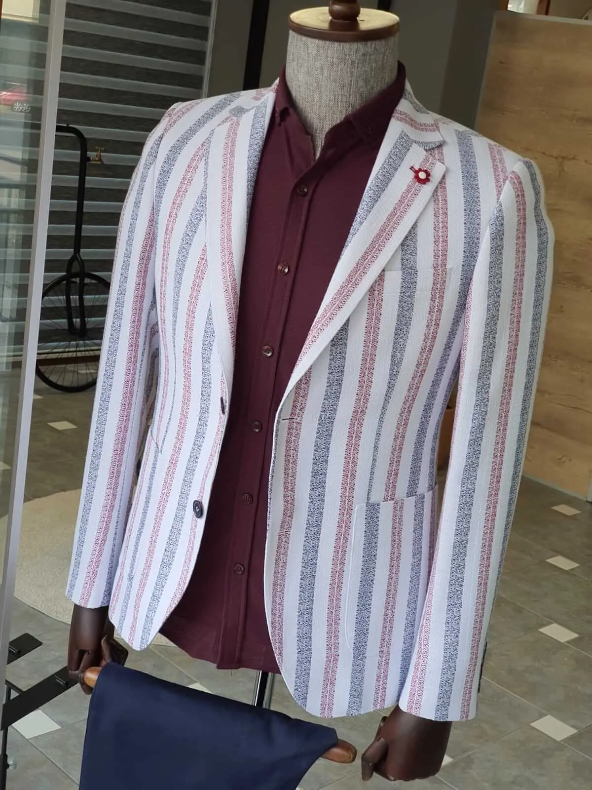 White & Claret Red Striped Jacket