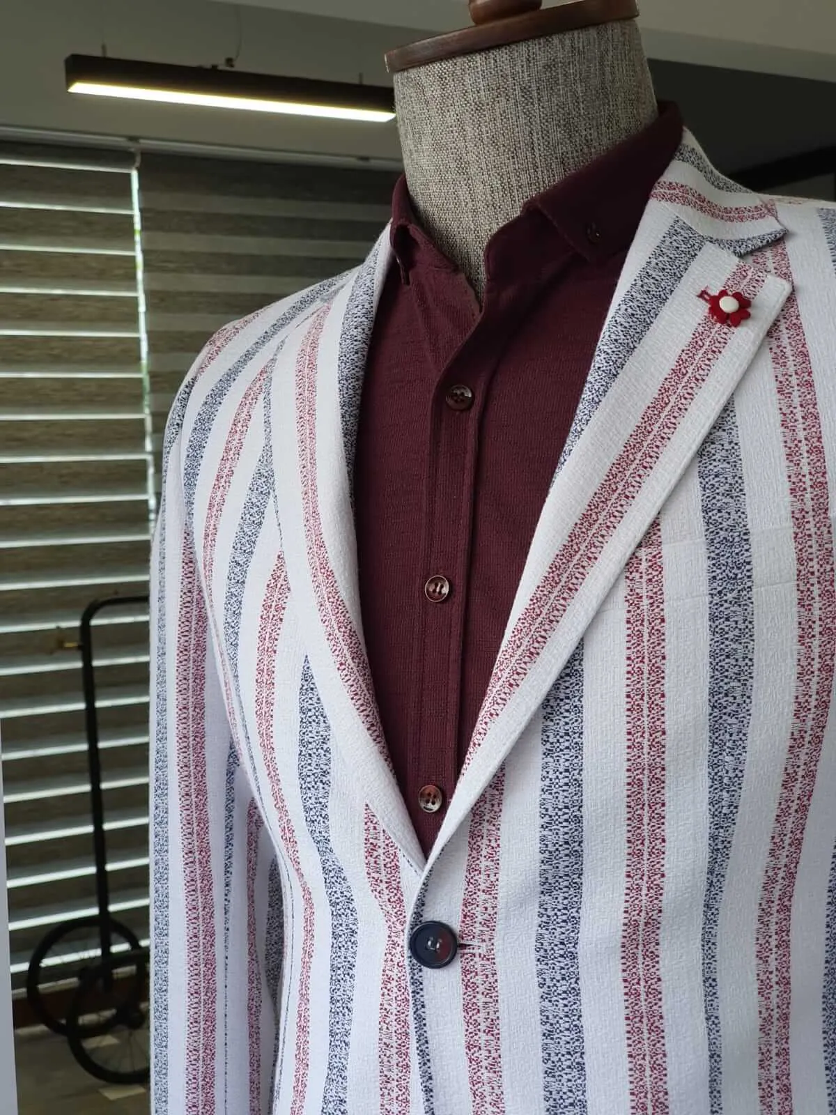 White & Claret Red Striped Jacket