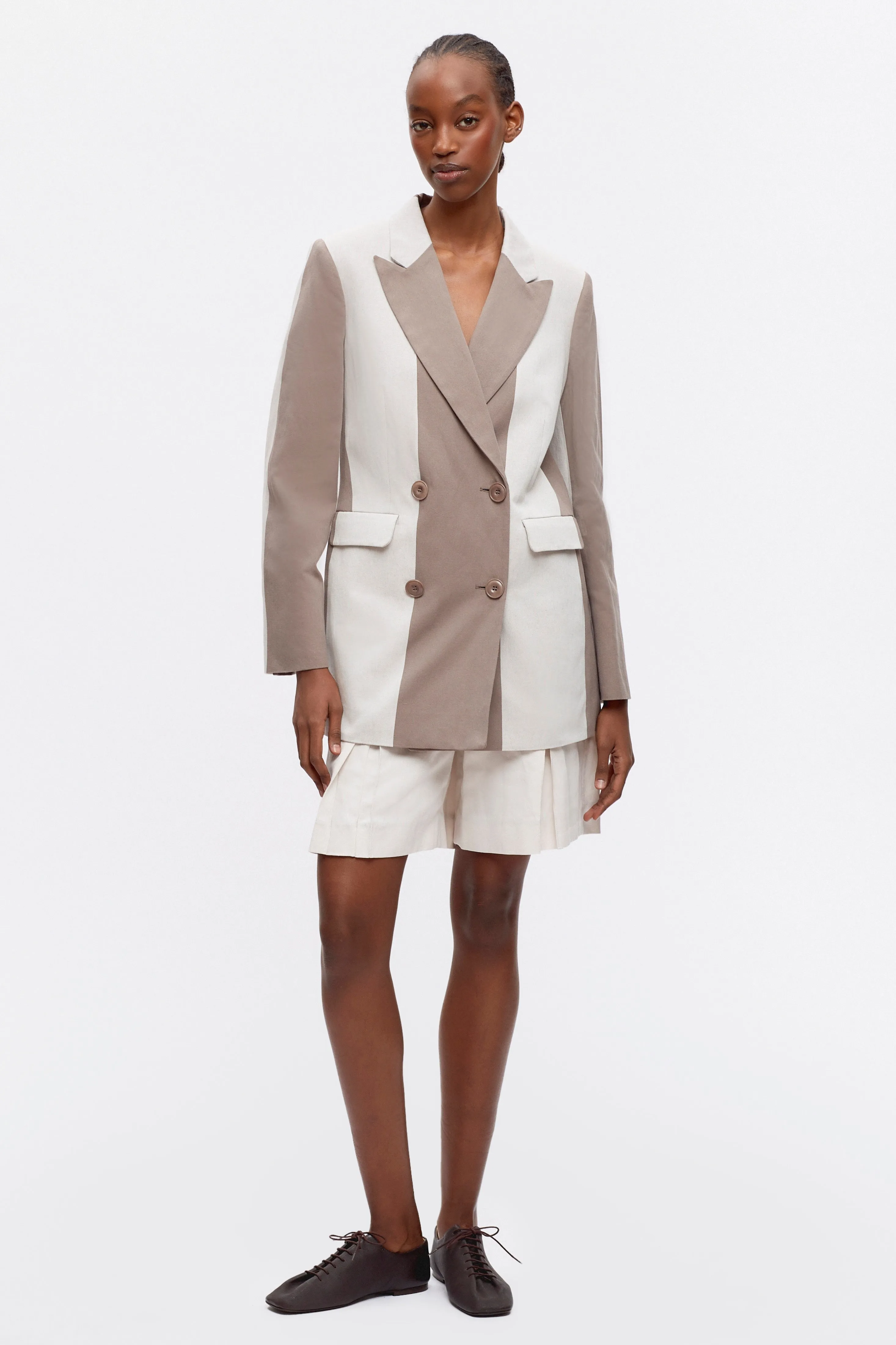Women's Linen Station Blazer in Birch/Brindle Stripe